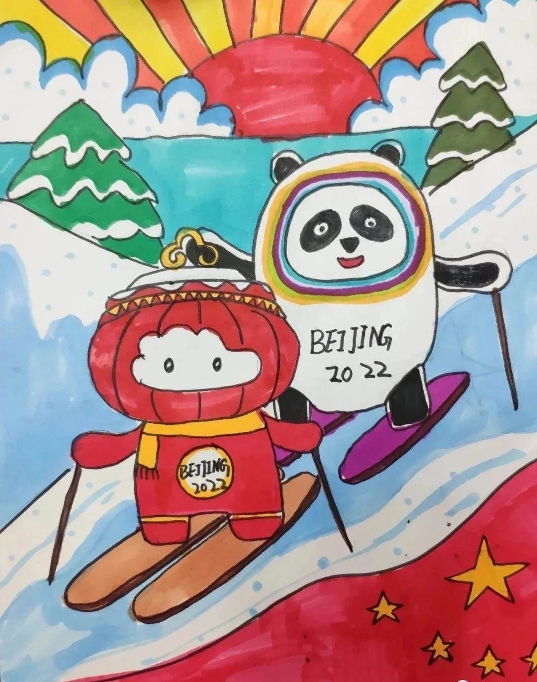冬奥会主题手抄报线稿图)2022冬奥会简单又漂亮的绘画作品2022北京六