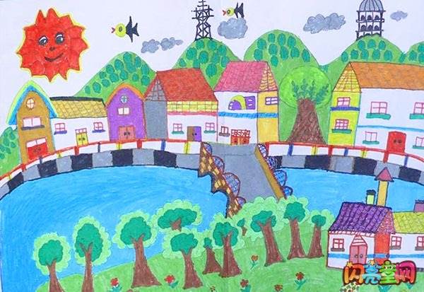 我的家乡绘画三年级图片