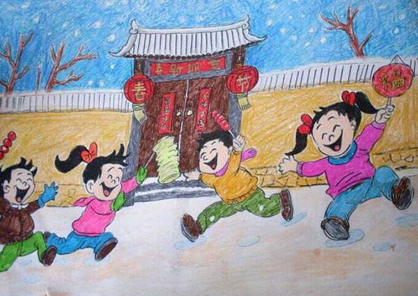 春节喜庆场面的绘画图片