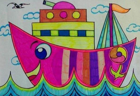 7～8岁儿童画小船图片