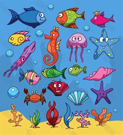 彩色简笔画海底珊瑚图片