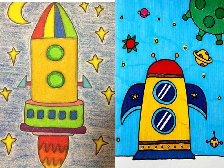 火箭简笔画带颜色图片