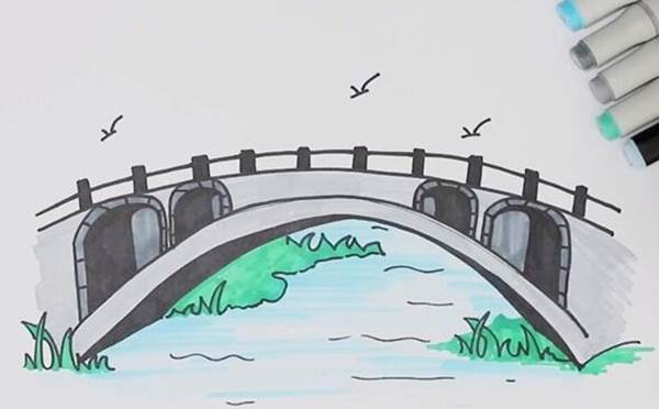 古桥的简单画法图片