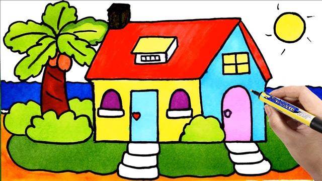 简笔画带色房子图片