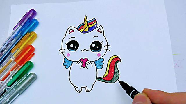 猫的简笔画法彩色图片
