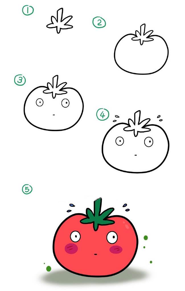 西红柿简笔画 彩色图片
