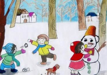 打雪仗怎么画孩子图片