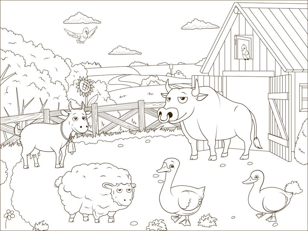 我的农场简笔画四年级图片