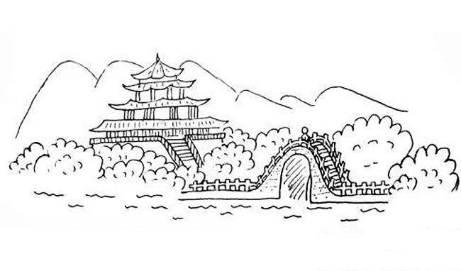 画杭州西湖简单图片图片