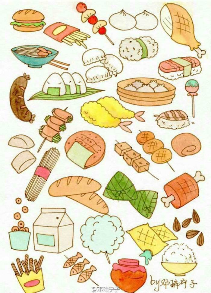 食物简笔画各种美食的38种简笔画法,超级实用的素材!(转发收藏)