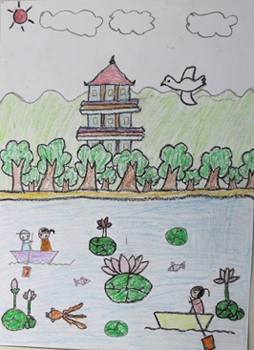 西湖风景简笔画儿童图片