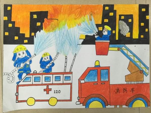 二年级画消防员灭火图片