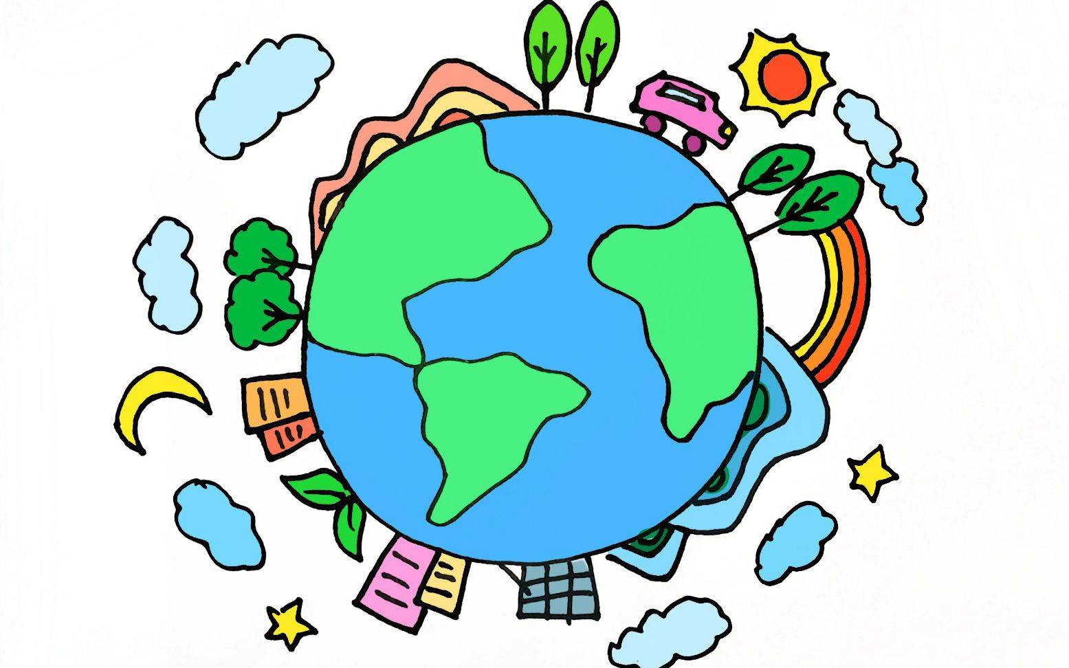 地球画 世界地球日主题儿童简笔画图片