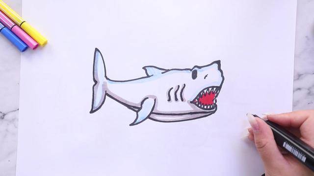 巨齿鲨简笔画 杀死图片