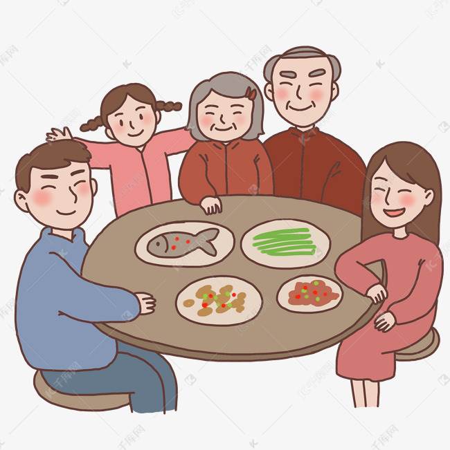 新年一家人吃饭简笔画图片