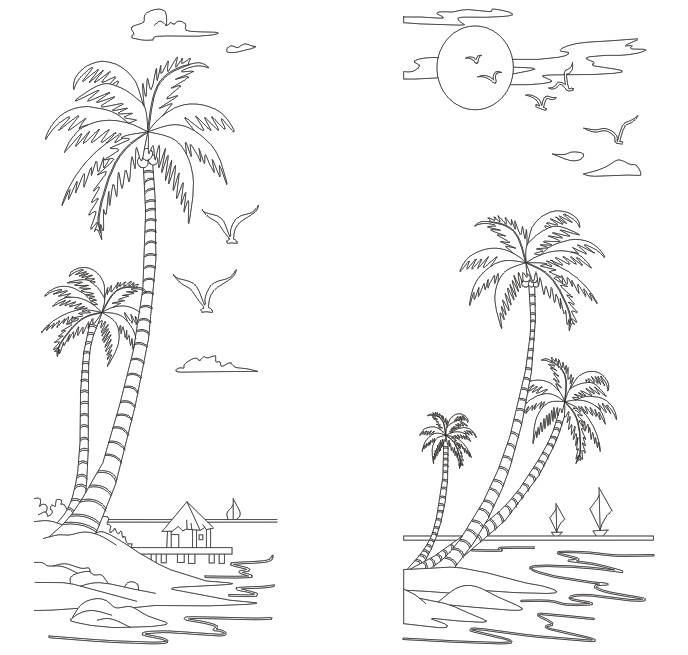 椰子树手绘图片景观图片