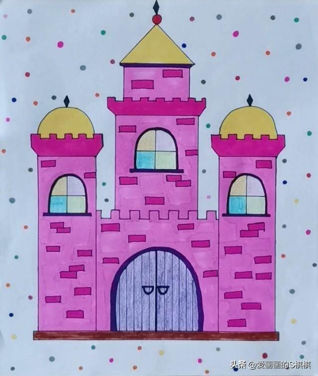 简单城堡简笔画 彩色图片