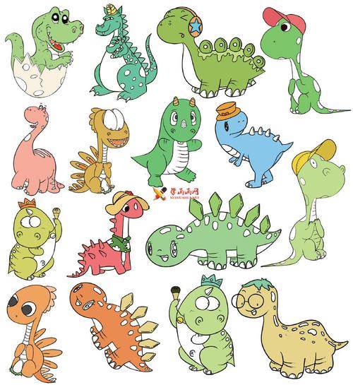 100个恐龙简笔画带颜色图片