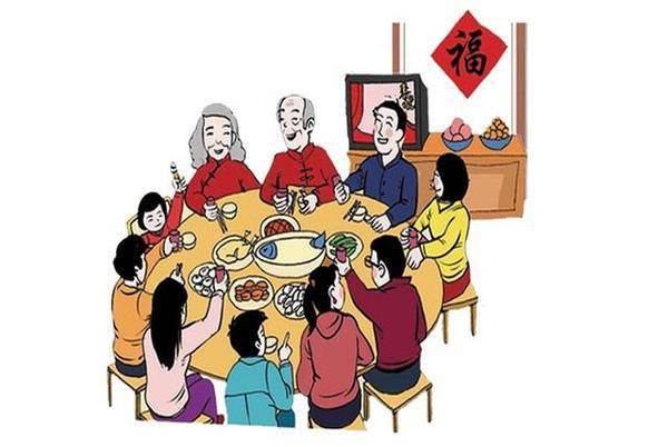 春节团圆吃饭怎么画图片