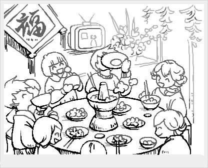 年夜饭简笔画卡通全家图片