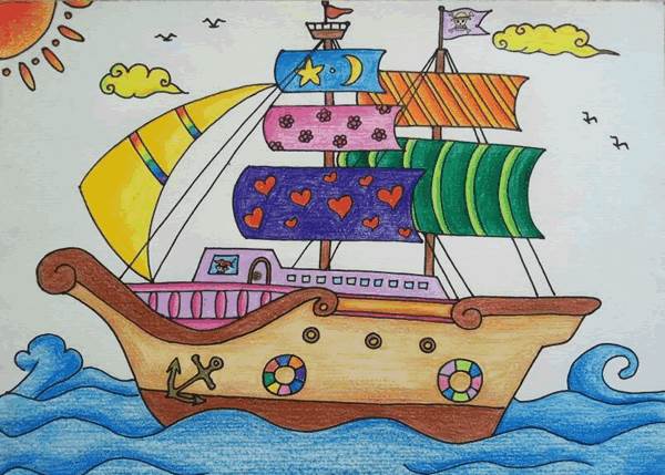 海上大船怎么画儿童画图片