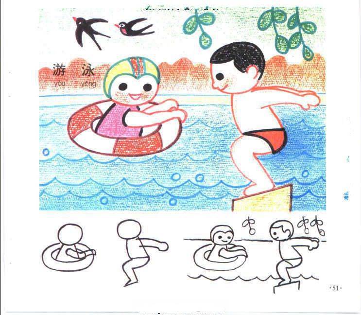 游泳比赛简笔画儿童画图片