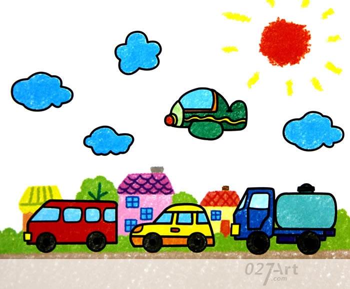 儿童主题画马路上的车图片