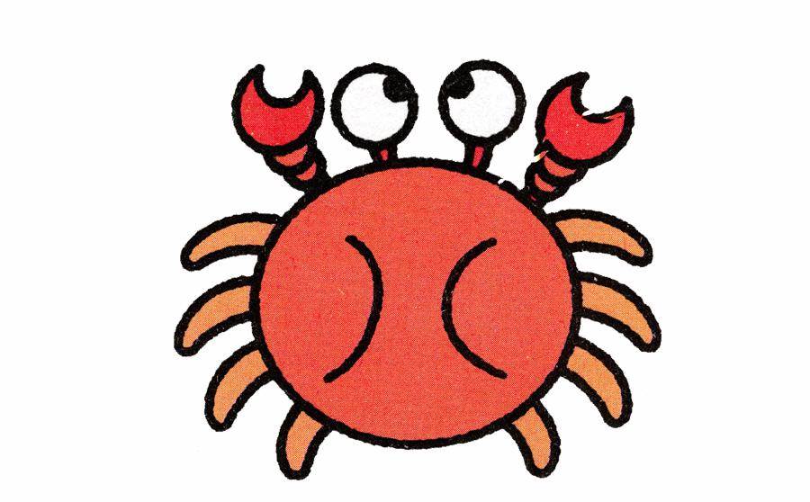 卡通海鲜简笔画彩色拟人风格沙滩螃蟹美食餐饮秋天螃蟹简笔画小螃蟹简