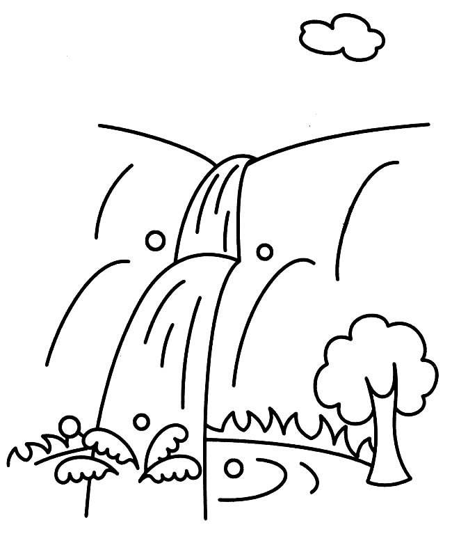 画简单的一座山和瀑布图片
