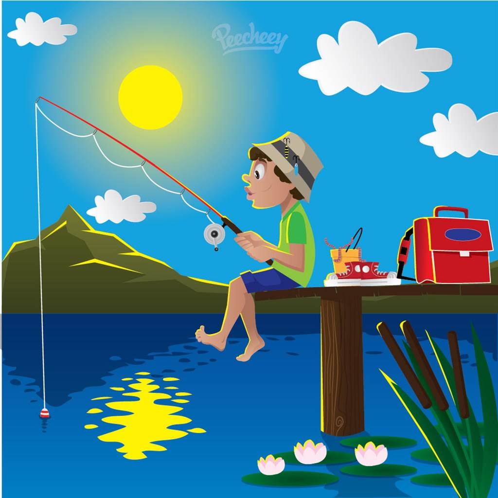 Niño de dibujos animados de pesca | Vector Premium
