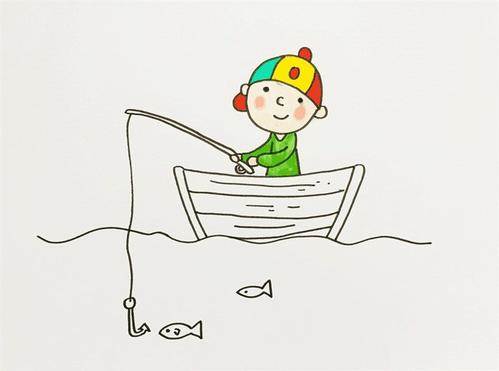 小男孩钓鱼简笔画图片图片