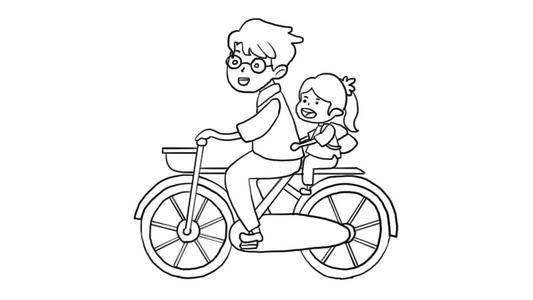 一家人骑自行车简笔画图片