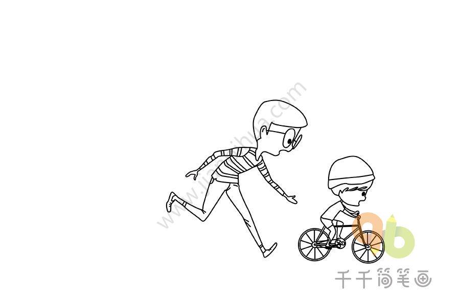 自行车带人简笔画图片
