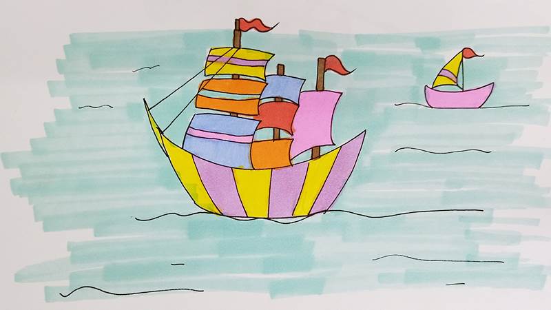帆船简笔画彩色彩图图片