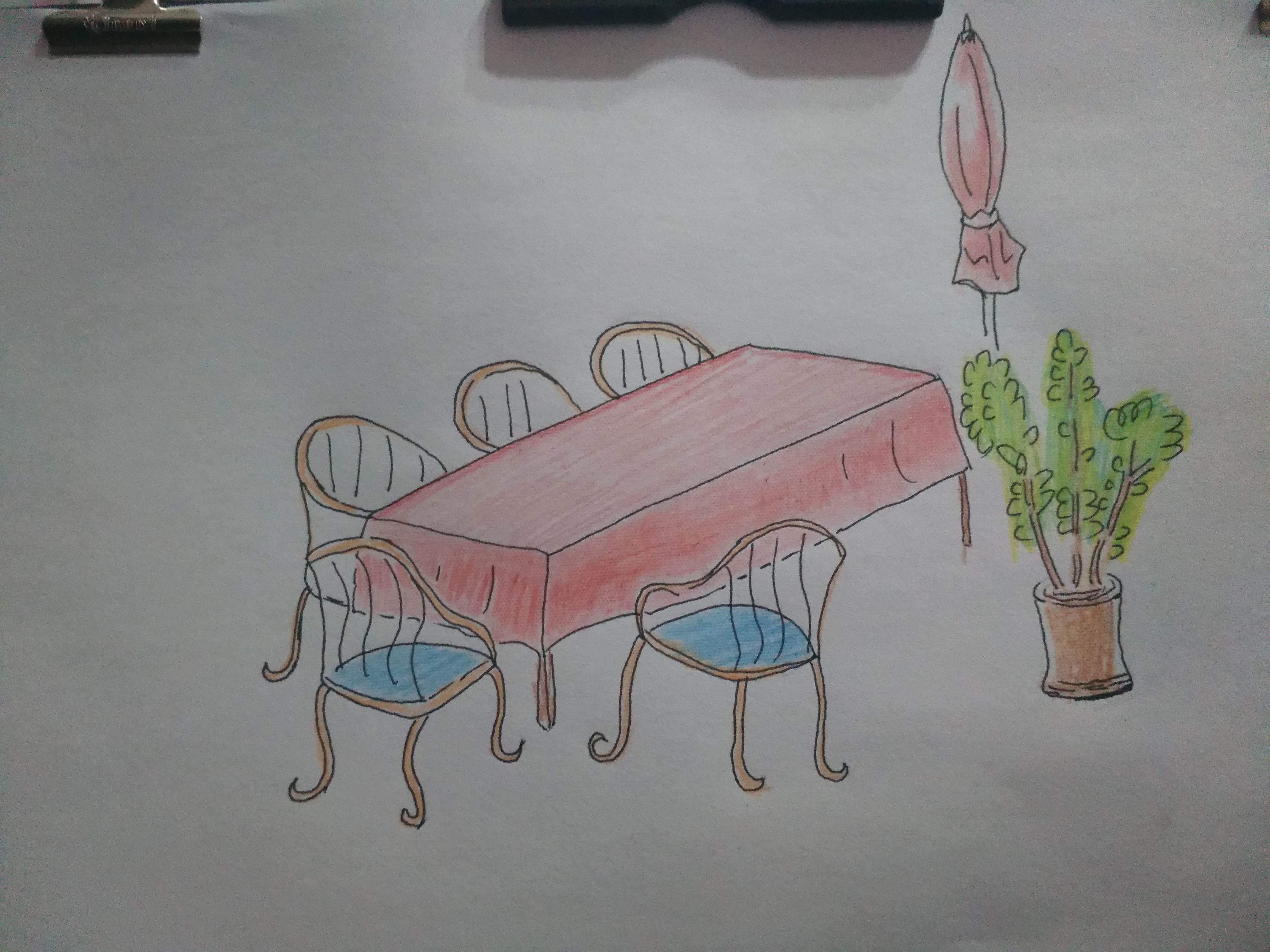 桌子简笔画 饭菜图片