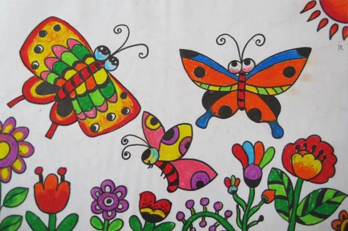 儿童绘画蝴蝶儿童蜡笔画获奖作品
