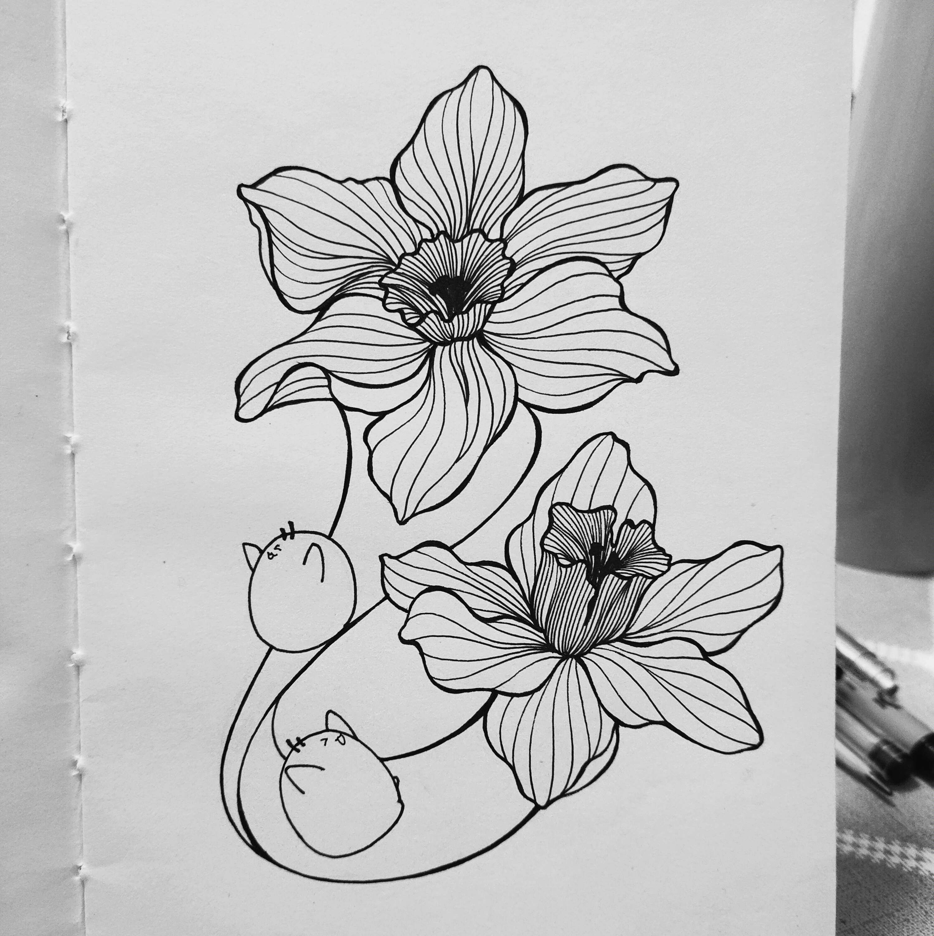零基础教你画两朵创意水仙花,简单又好看水仙花简笔画图片水仙花怎么
