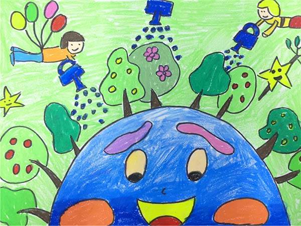 主题儿童画作品保护地球世界地球日爱护地球优秀绘画保护地球美术画