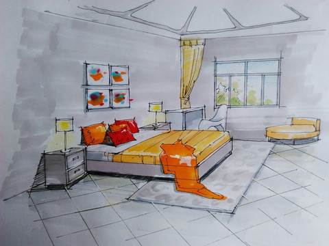 卧室设计手绘图片卧室手绘效果图