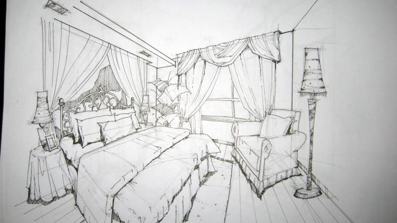 卧室装修效果图手绘图片