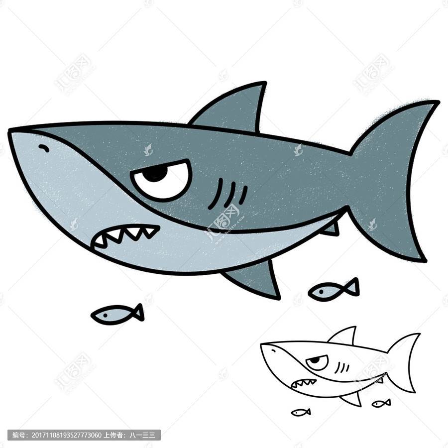 大鲨鱼简笔画彩色涂色图片