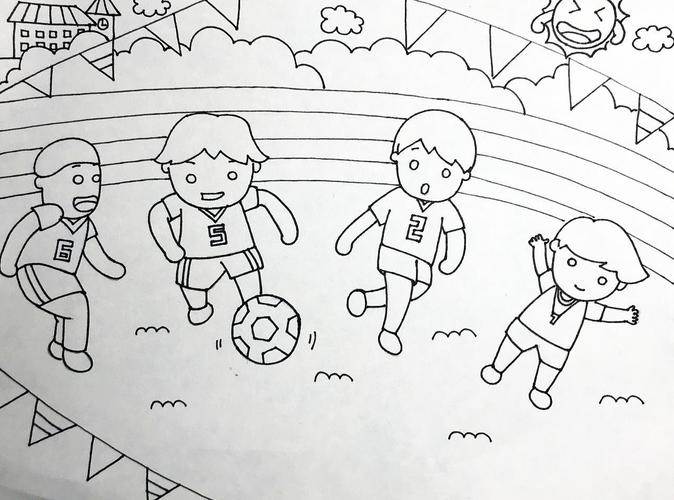 小孩踢足球简笔画漂亮图片