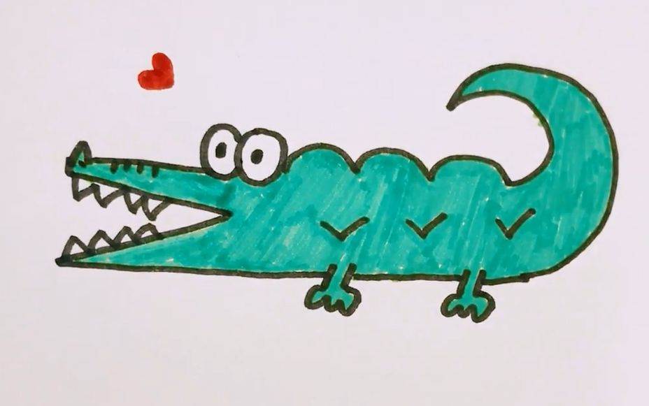 小鳄鱼洗澡简笔画图片