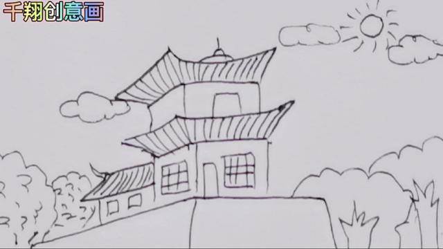 荆州古城墙简笔画手绘图片