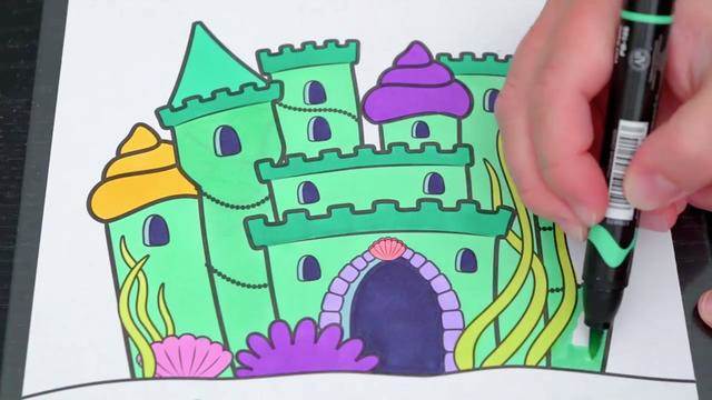 海底城堡简笔画 彩色图片