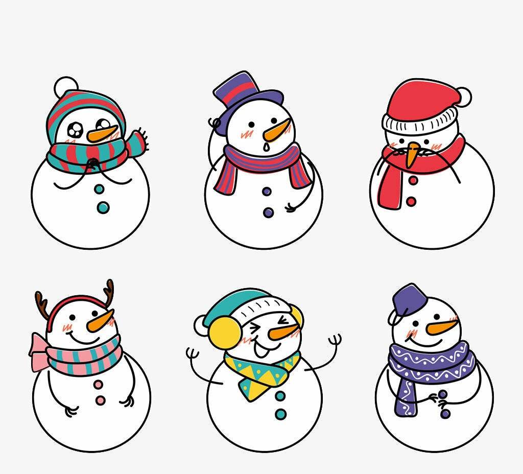 雪人简笔画:冬天下雪季节,最适合堆雪人了,可爱的卡通小雪人!