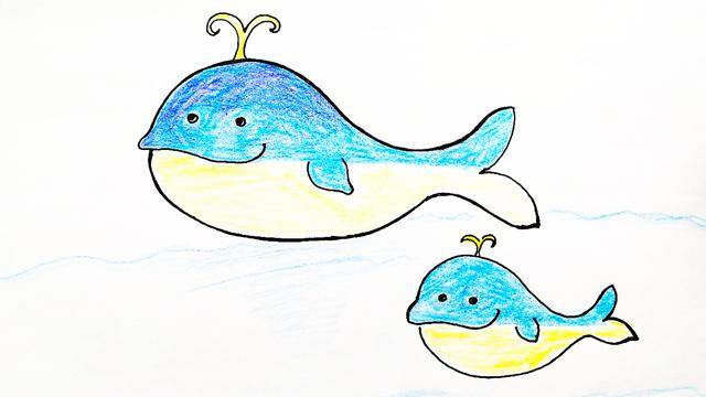 可爱海豚简笔画 彩色图片