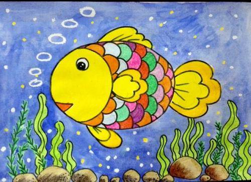 儿童画素材小鱼海里的小鱼儿童画图片