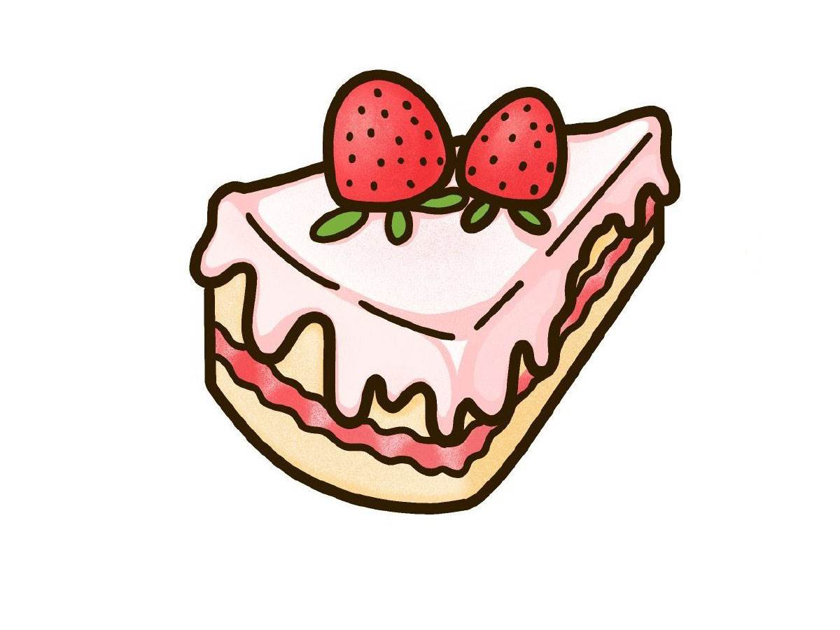 草莓蛋糕简笔画 彩色图片