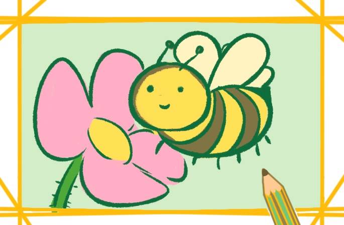 蜜蜂采蜜卡通简笔画图片